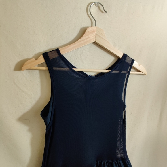 FOR ME Blue Multicolored Embroidered Design Hem Sleeveless Mesh Zip Up Dress M - Picture 2 of 9